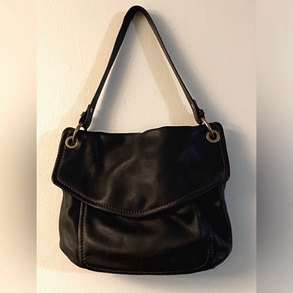 Fossil Black Super Soft Leather Modern Hobo Flap Shoulder Bag Purse